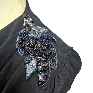 80s Ursula Switzerland Black Tiered Cocktail Dress Long Slv Beads Shift Women 12