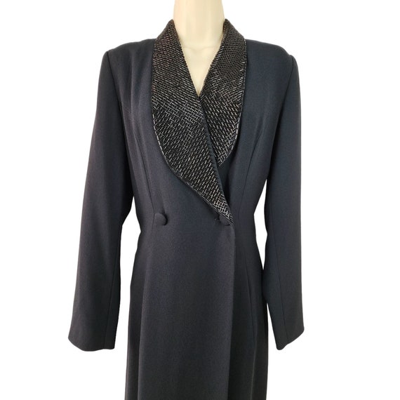 80s Kenar Double Breasted Maxi Coat Dress Beaded … - image 1