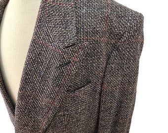 90s Cellini Silk Black Tweed Double Breasted Sport Coat Peak Lapel Mens 47/48L