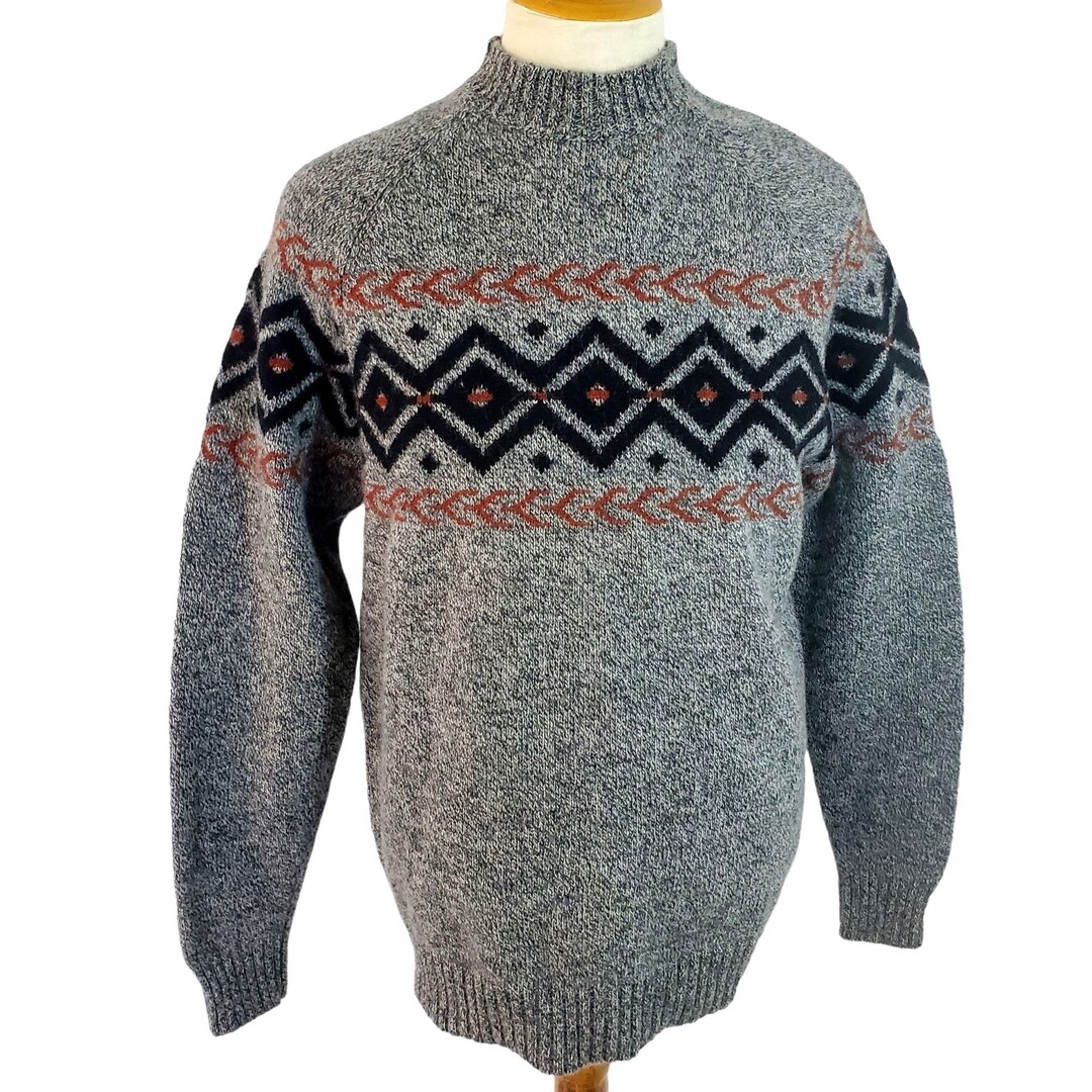 Vintage Skyr Fair Isle Sweater Medium Lambswool High Neck Gray - Etsy
