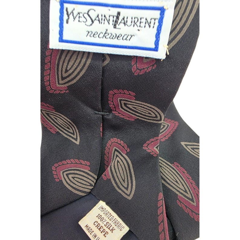 Ysl Geometry Pattern YSL Vintage 90s Tie Silk Crepe Brown Tan Rose Abstract Oval Swirl ...