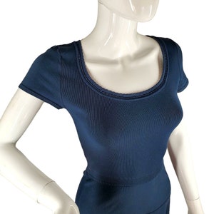 Y2K Diane Von Furstenberg Blue Knit Dress S/M Fit Flare Scoop Neck Cap Slv