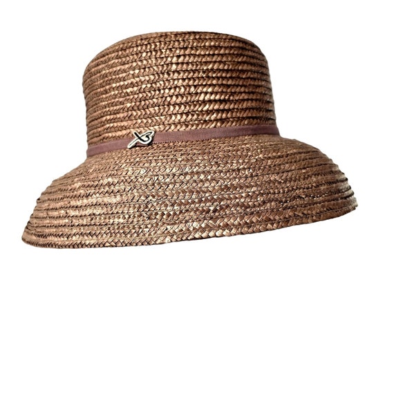 1970s Betmar NY Bucket Hat Brown Straw Grosgrain R