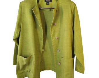 Lane Bryant Designs Lime Green Silk Jacket Button Up Hand Pocket Women 18/20 90s