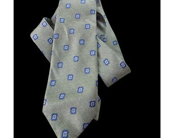 Y2K Peter Millar Handfolded Silk Tie Sage Green Blue Medallion Woven Texture 3.25x60