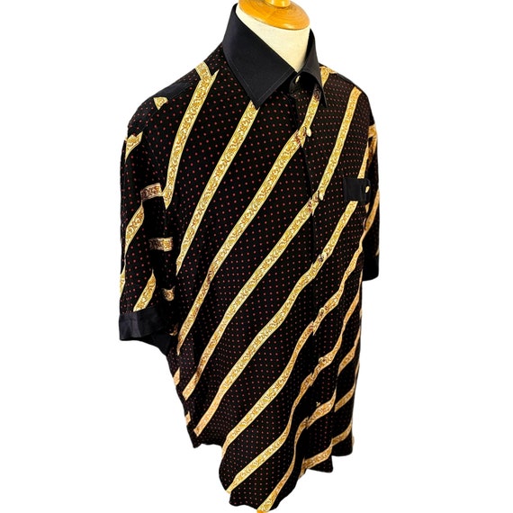 70s Cuzzens Silk Shirt Short Slv Collared Angled … - image 4