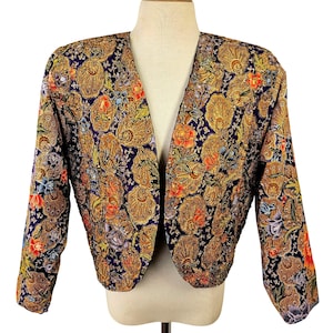 Ana Mori 80s Batik Open Front Crop Jacket Women Sz S/M Indonesia Hand Beaded NWT