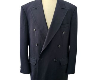 Oleg Cassini Double Breast Sport Coat Navy Blue Twill 4" Peak Lapel Mens 48R