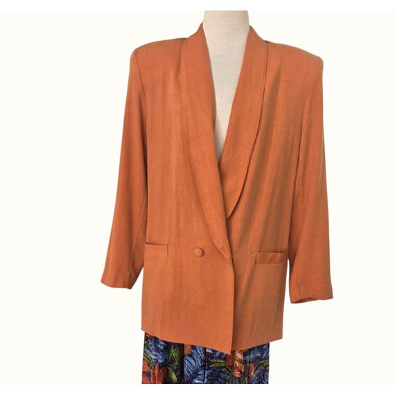 Vintage Ellen Figg Double Breast Blazer Womens 12 Rust Orange Shldr Pads 80s USA