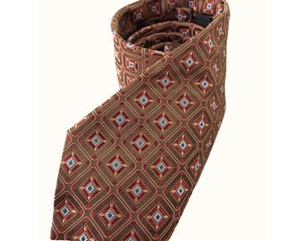 Corbata de seda vintage Y2K Hugo Boss Made in Italy, brocado jacquard geométrico color cobre marrón 3.25x60