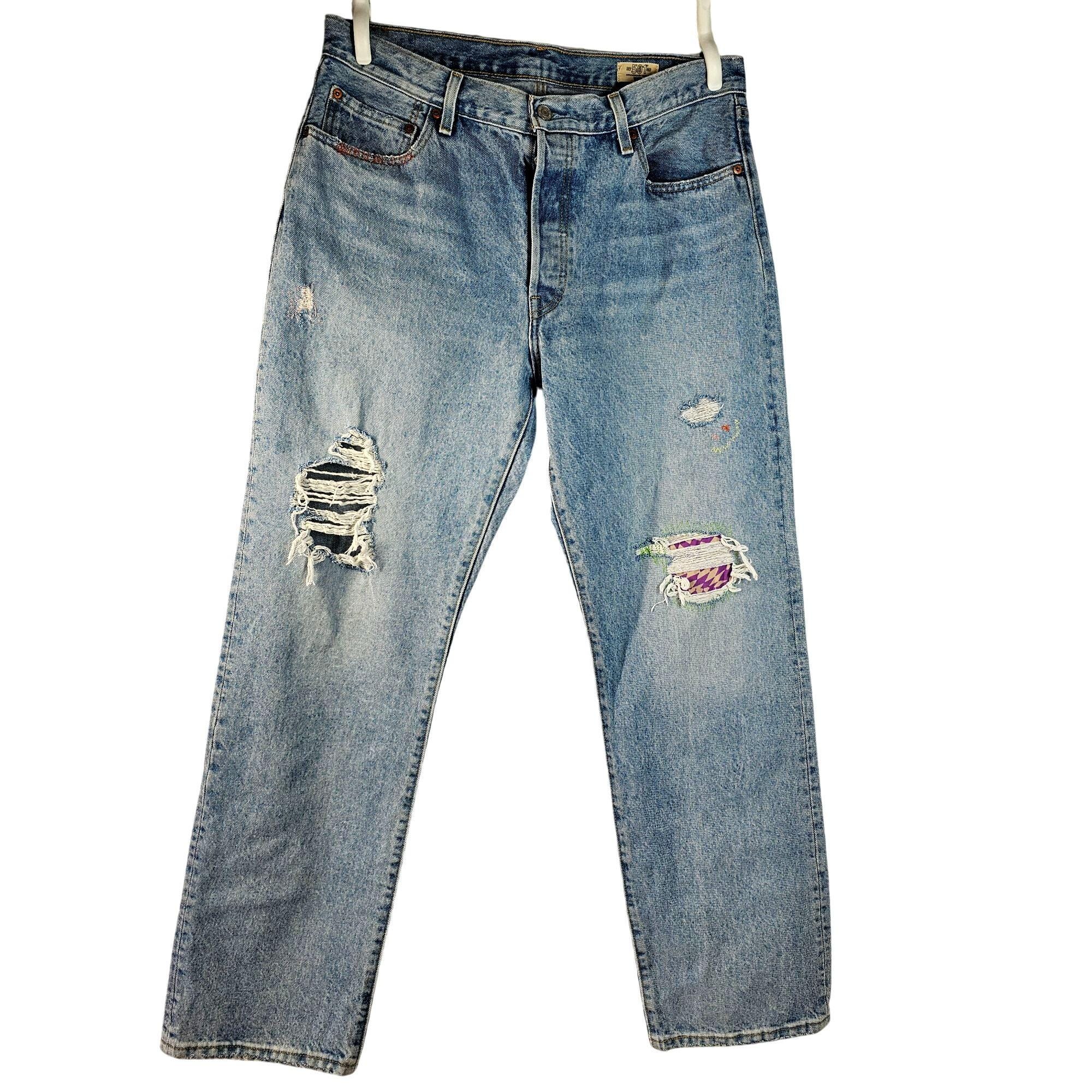 Vintage Levis 501 Jeans: Ripped Upcycled 90s Denim (size 32/32) - Etsy