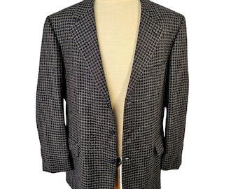 Jaren '80 Jean Baptiste Caumont 3 Button Sportjas Marine Taupe Wol Ventless Heren 42R