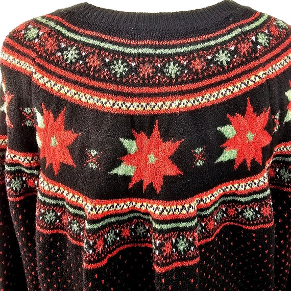 70s Fair Isle Poinsettia Holiday Sweater Crew Nec… - image 1