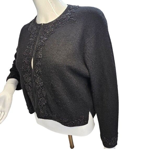 50s 60s Silver House Beaded Cardigan Knit Sweater 