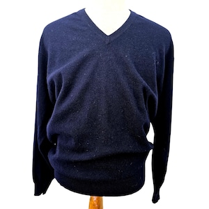 DAKS London Scotland Lambswool Pullover Herren M Navy Blue V Neck Sweater 80er Jahre VTG