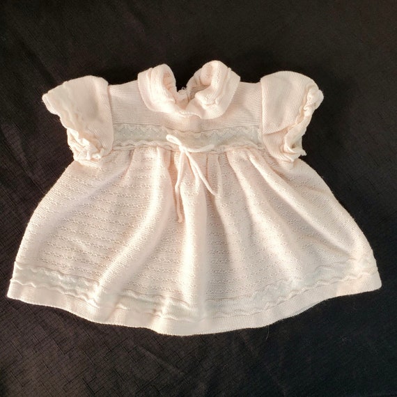 60s-70s Hand Smocked and Hand Knit 4 Infant Dress… - image 10