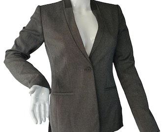 Y2K Elie Tahari Grauer Pin Dot Blazer mit Lederkragen (Größe 2)