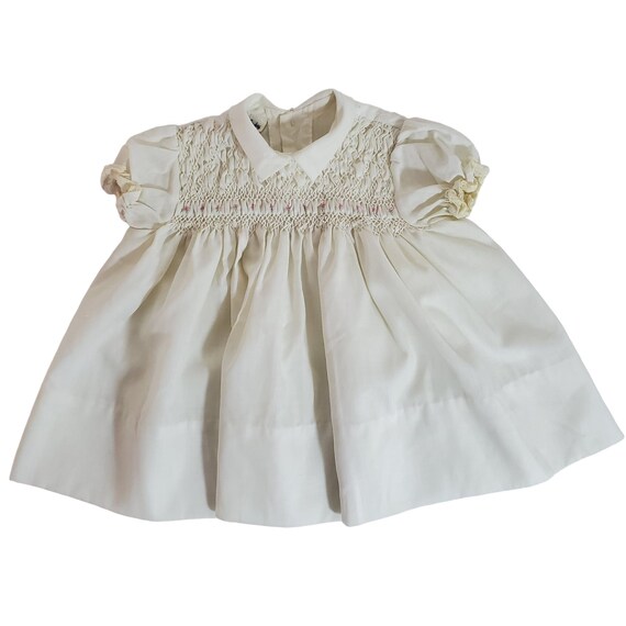 60s-70s Hand Smocked and Hand Knit 4 Infant Dress… - image 5