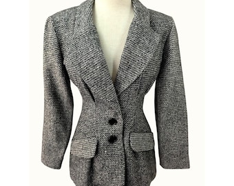Vintage 80s Rampage Gray Tweed Blazer Women Size S 40s Style Power Suit Jacket