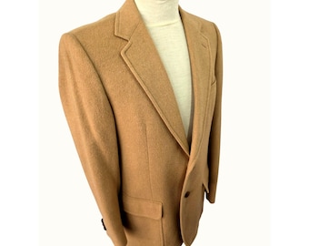 Chaqueta deportiva vintage de los años 80 Stanley Blacker May Co 2 Btn para hombre, talla 40R, de lana color camel.