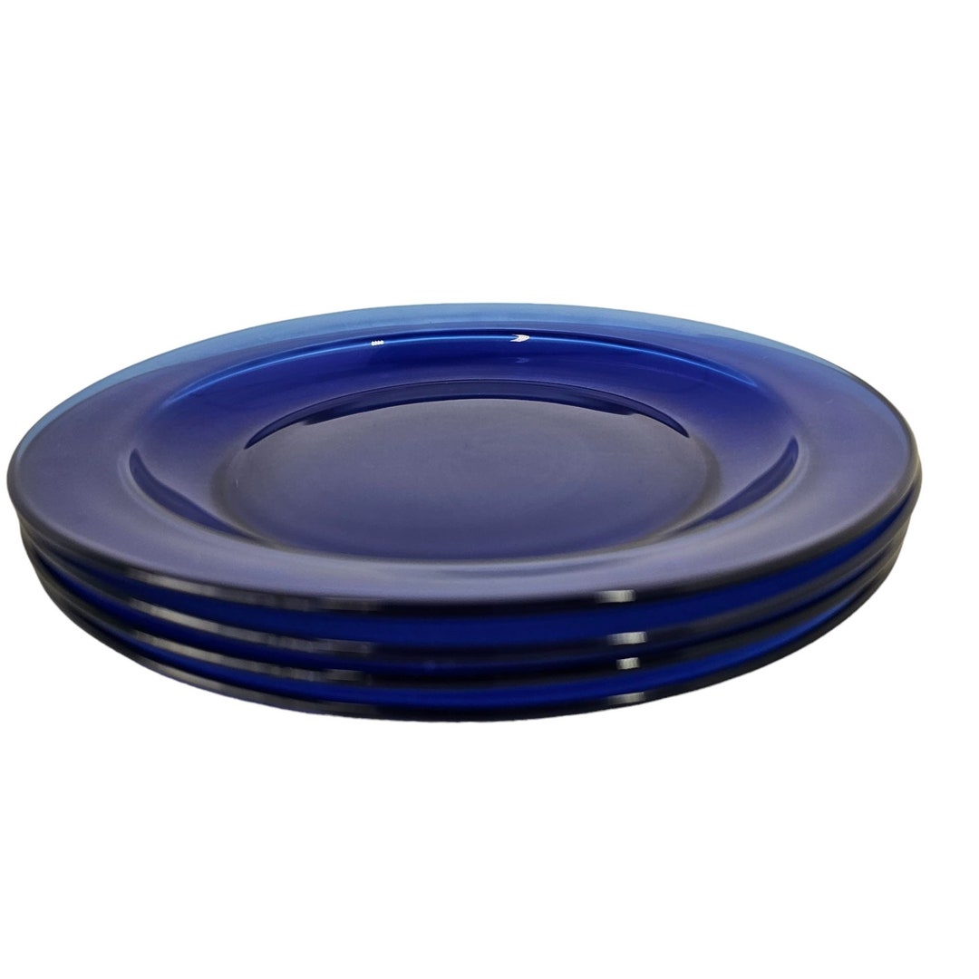 4 Vintage Arcoroc France Cobalt Blue Glass Salad Plates Etsy