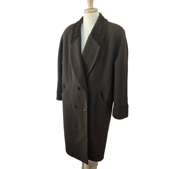80s Donnybrook Wool Coat: Brown Animal Print Shawl Collar (AS IS