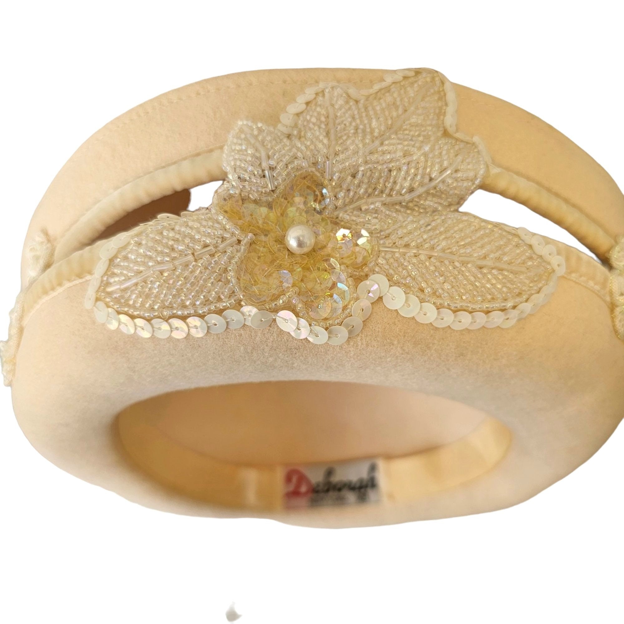 50s/60s Deborah NY White Wool Crown Hat Size S Embellished  display picture 2