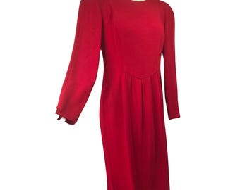 Vintage 80-tals Liz Claiborne Petite Röd Slidklänning Storlek 4P Career Midi Rund Halsringning