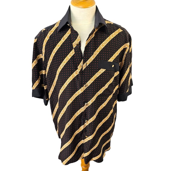 70s Cuzzens Silk Shirt Short Slv Collared Angled … - image 1