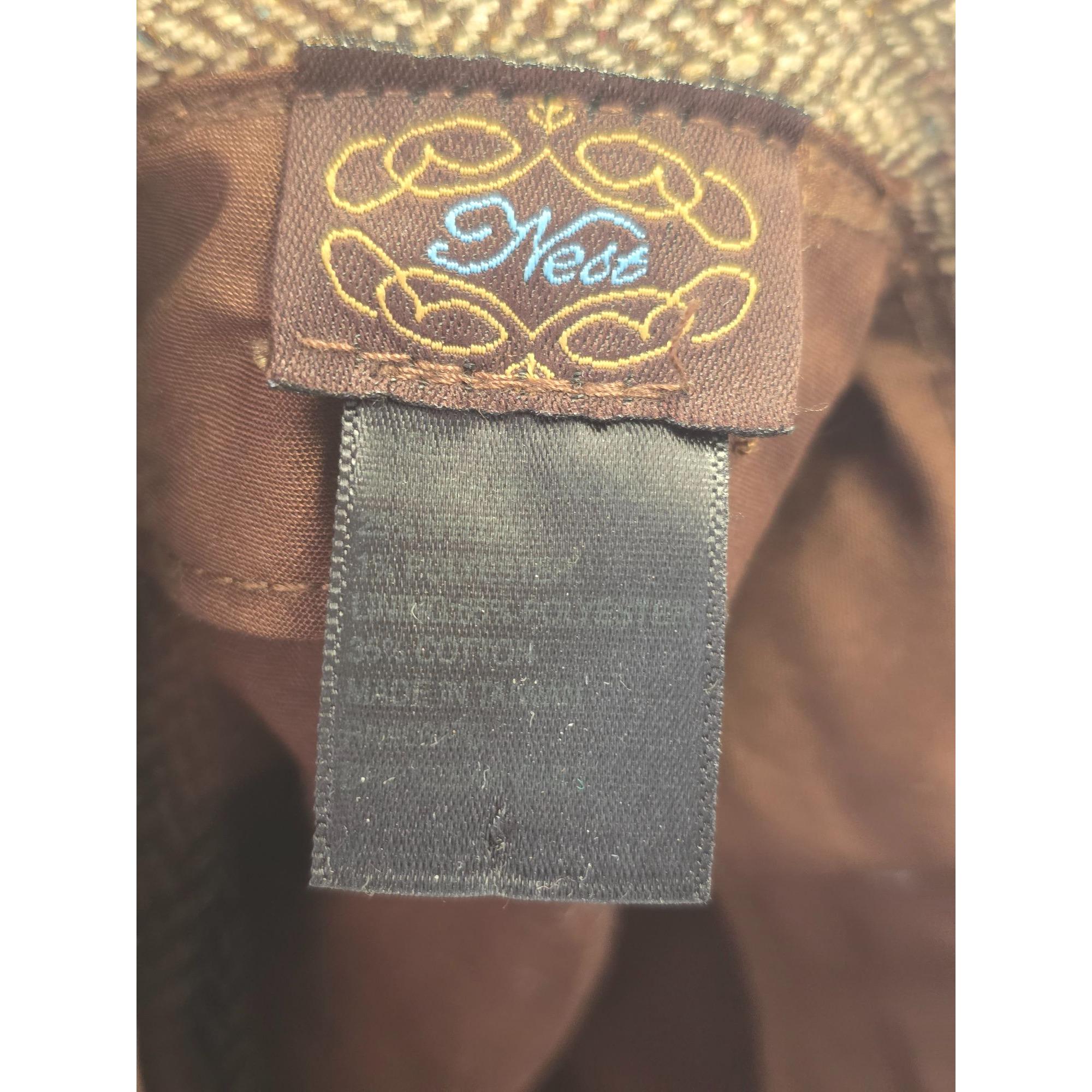 Nest Y2K Brown Wool Herringbone Cloche Bucket Hat Hand Embellished Silk Band Nest Y2K Brown Wool Herringbone Cloche Bucket Hat Hand  main image 2