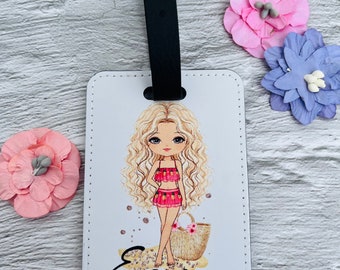 Personalised Beach Girl Luggage Tag, Girls name Luggage Tag, Personalised Suitcase Tag, Travel Gift, Gifts For Her, Gifts For Girls