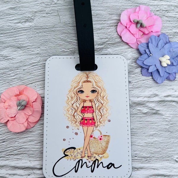 Personalised Beach Girl Luggage Tag, Girls name Luggage Tag, Personalised Suitcase Tag, Travel Gift, Gifts For Her, Gifts For Girls