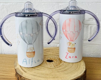 Personalised Sippy Cup, Child’s Sippy Cup, Sippy Cup For Toddler, Gift For Toddler, 12oz Children’s Tumbler, Hot Air Balloon Tumbler