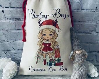 Personalised Christmas eve bag, Personalised Santa Sack, Girls Christmas, Christmas eve treats bag - Bag for Christmas eve presents