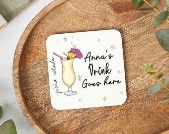 Pins colada Coaster, Cocktails Coaster, Pina colada Gift, Drinks Coaster, Personalised Drinks Coaster, Bar Gift, Hen Party Gift