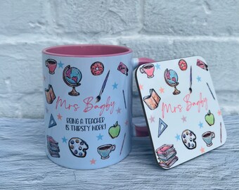 Personalised Teacher Mug and Coaster Set, Personalised Teacher Mug, Personalised Teacher Coaster, Gifts For Teachers, Teacher Gifts