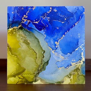 Alcohol Ink Painting &quot;Nebula&quot; Fluid Art Modern Original Wall Hanging Office Desk Living Room Shelf Home Decor Gift Commission Rainbow