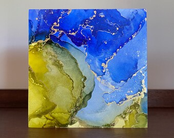 Alcohol Ink Painting "Nebula" Fluid Art Modern Original Wall Hanging Office Desk Living Room Shelf Home Decor Gift Commission Rainbow