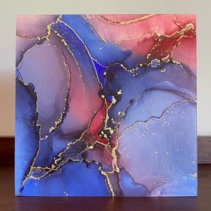 Alcohol Ink Painting &quot;Eclipse&quot; Fluid Art Modern Original Wall Hanging Office Desk Living Room Shelf Home Decor Gift Commission Rainbow