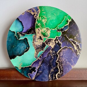 Alcohol Ink Painting &quot;Mardi Gras&quot; Fluid Art Modern Original Wall Hanging  Office Desk Living Room Shelf Home Decor Gift Commission Rainbow