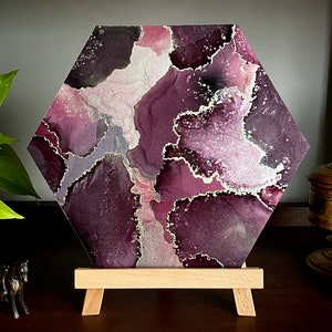 Alcohol Ink Painting &quot;Merlot&quot; Fluid Art Modern Original Wall Hanging  Office Desk Living Room Shelf Home Decor Gift Commission Rainbow