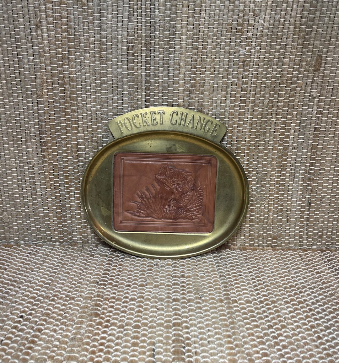 Vintage Brass Pocket Change Dish With Leather Bass Design/vintage Brass