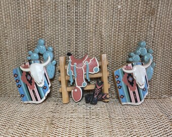 Set Of Three Vintage Mid Century Southwestern Plastic Wall Hangings By Burwood Products/Vintage Southwestern Home Decor