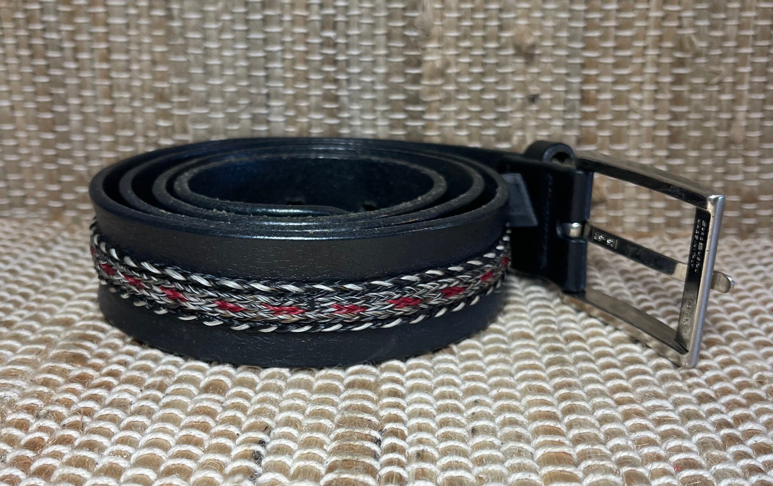Vintage Trafalgar Black Leather Belt With Buffalo Nickels 