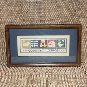 Vintage Framed Country Things Cross Stitch/Vintage Country Home Decor/Vintage Cross Stitches