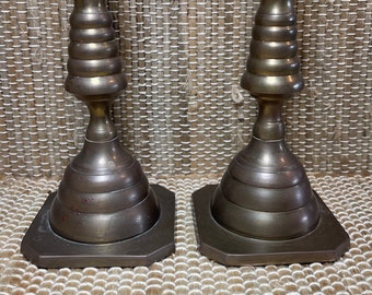Pair of Two Dark Colored Brass Candlestick Holders/Vintage Brass Home Decor/Vintage Brass Candlestick Holders/Vintage Home Decor