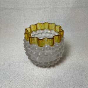 Retro Frosted Glass with Yellow Accent Candle Votive/Vase/Vintage Frosted Glass Decor/Unique Home Decor