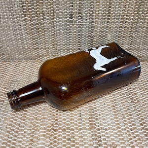 Vintage Brown Glass Bottle with Hand Painted Horse/Vintage Glass Bottles/Vintage Home Decor/Brown Glass Bottles