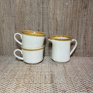 Set of Three Crème and Tan Colored Mikasa Stone Manor 2 Cups & 1 Creamer/Vintage Mikasa Stone Manor F5800/Vintage Kitchen Decor