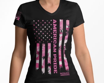 Women&#39;s American Pride Tactical Pink Camo - V-Neck